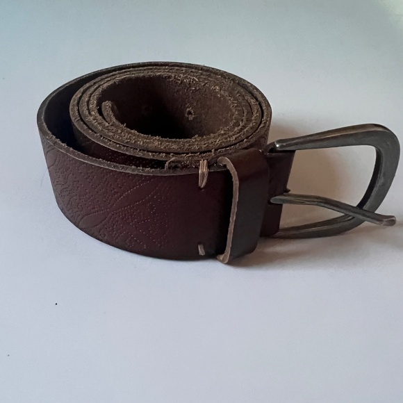 Vintage Bohemian Brown Leather Belt with Silver Tone Metal Buckle - Medium